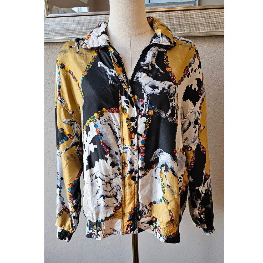 Vintage 90s 100% Silk Western Cowgirl Horse‎ Windbreaker Jacket Women Small